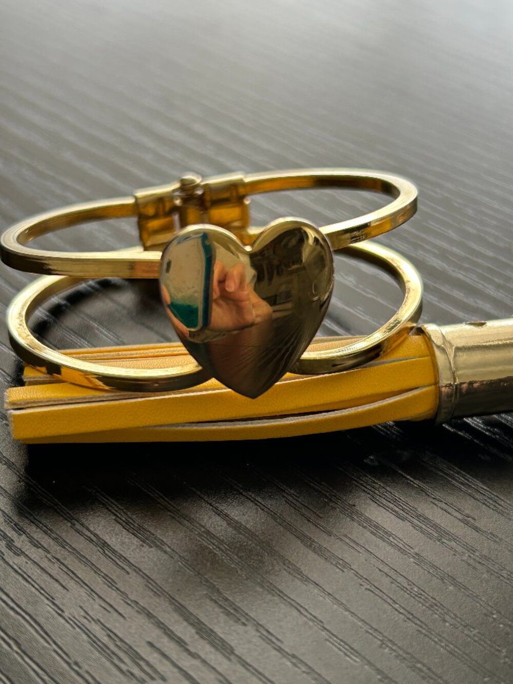 Heart Shaped Goldtone Hinged Bangle Bracelet
